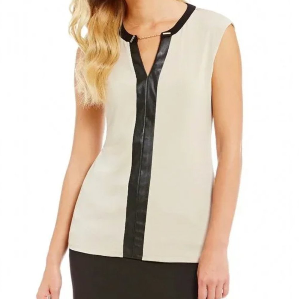 Calvin Klein Faux leather V neck Tank Size Small EUC